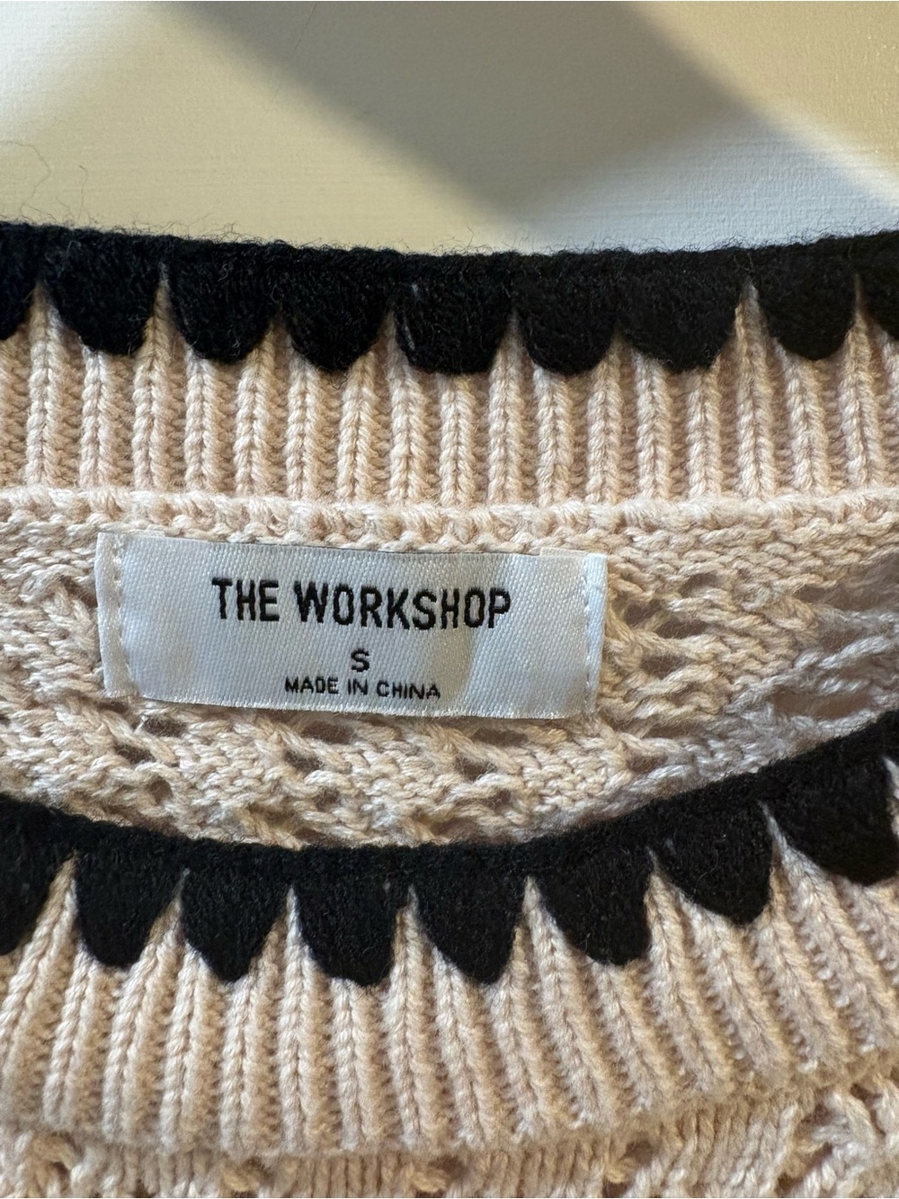 The Workshop Women’s Small Crochet Open Knit Sweater Vest Cream Black - Picture 5 of 5